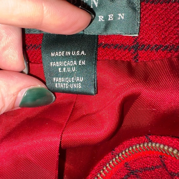 Lauren Ralph Lauren  Wool Plaid Blazer Women's Red/black Zip Pockets - Picture 10 of 12
